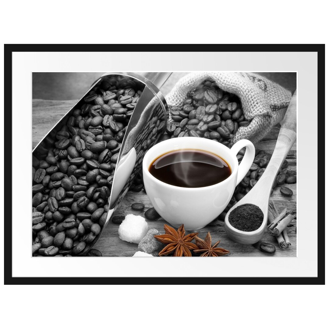 Gerahmtes Poster Kaffee neben Kaffeebohnen