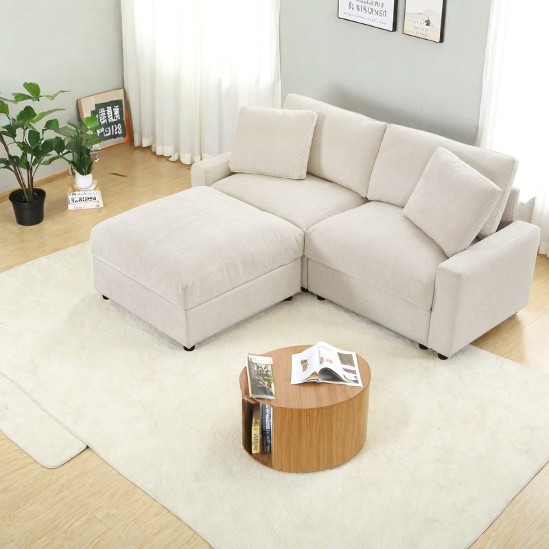 Canapé modulaire multifonctionnel avec rangement, polyester beige, conception moderne peu encombrante