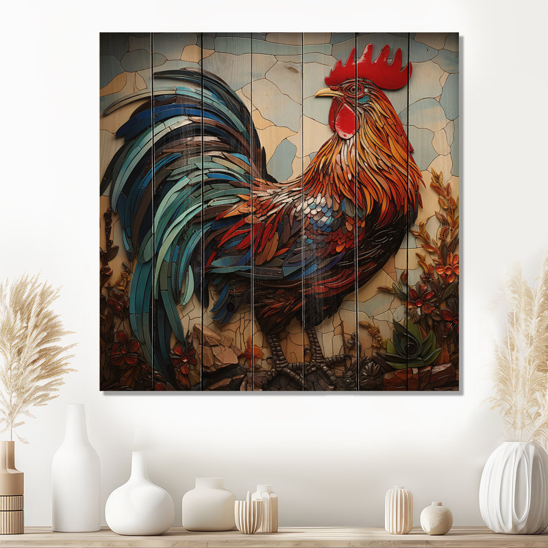Modern Rooster Collage III - Poulet sur bois, H 25 po x l 25 po