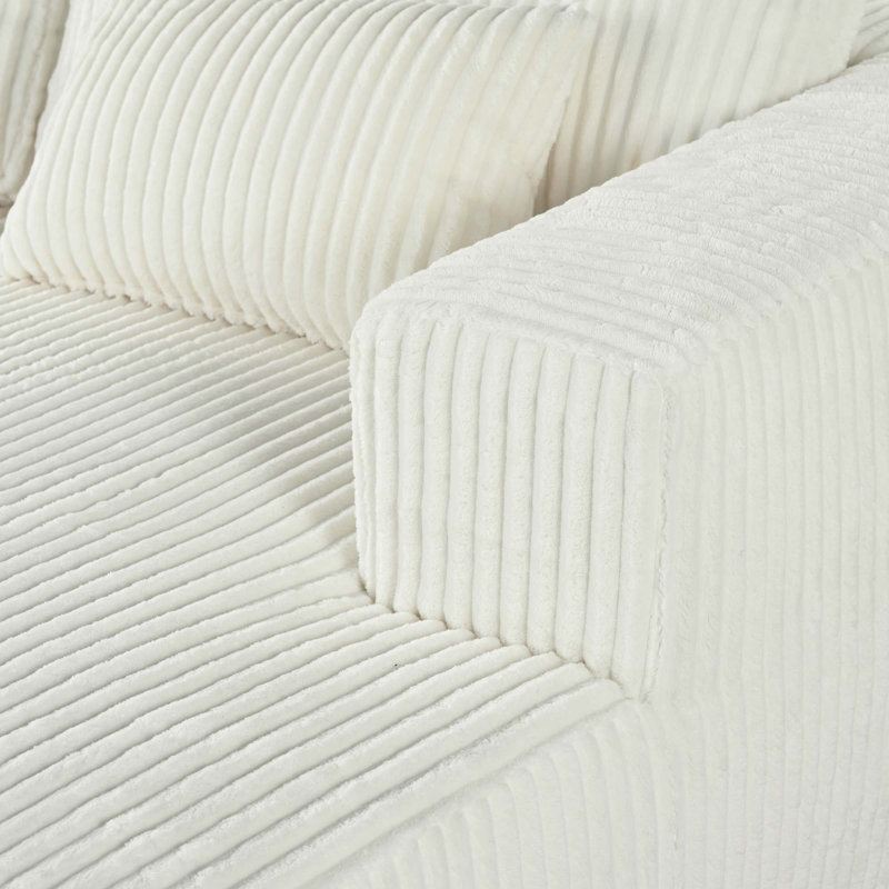 Canapé-lit double en Corduroy avec 2 coussins, parfait pour les salons, les appartements et les bureaux, Blanc