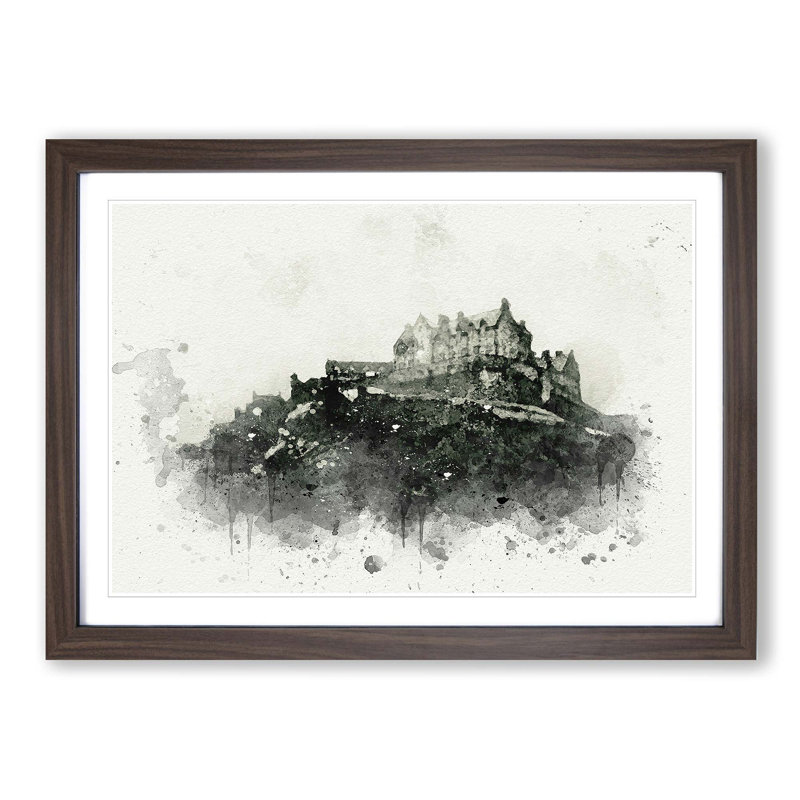 Edinburgh Castle in Scotland in Abstract - Picture Frame Painting Print on MDF, Walnut Framed, 27cm H x 36cm W x 2cm D