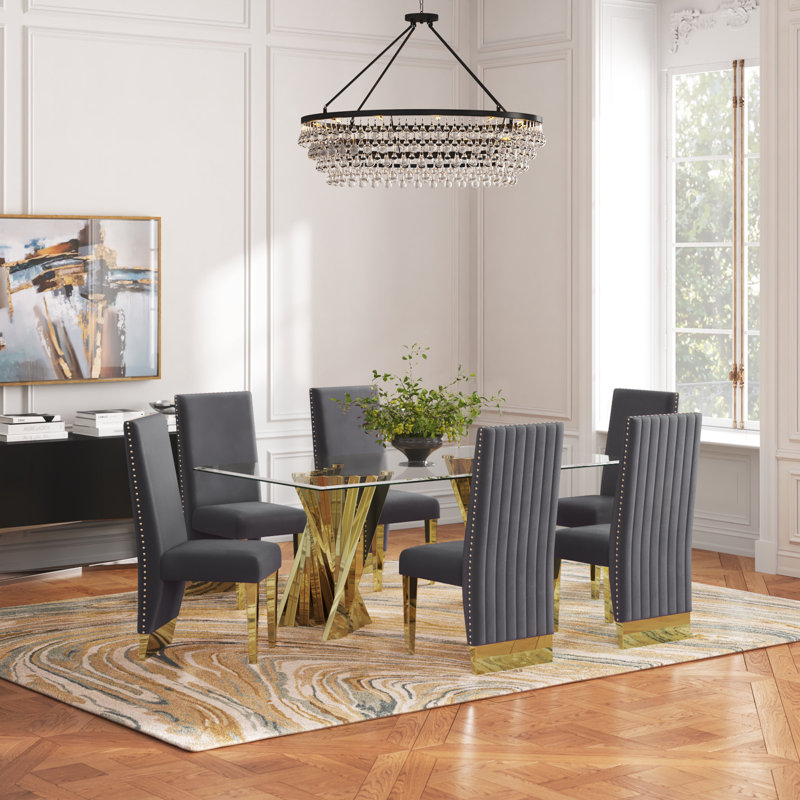 Ensemble repas pour 6 personnes Marcella, Gris foncé, Doré