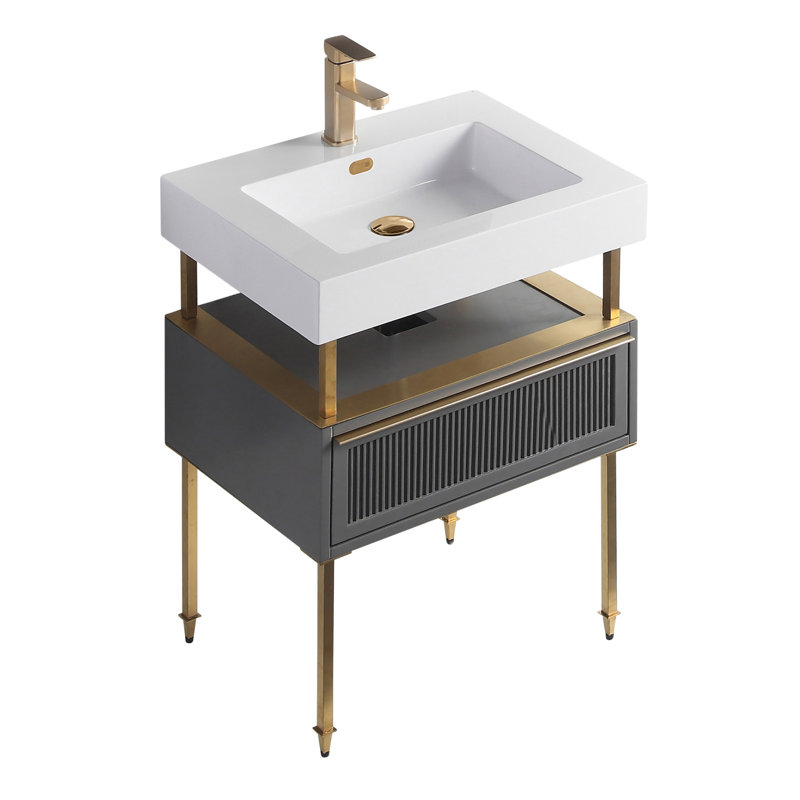 Ensemble de meuble-lavabo simple 24 po Strobel, gris, Laiton satiné