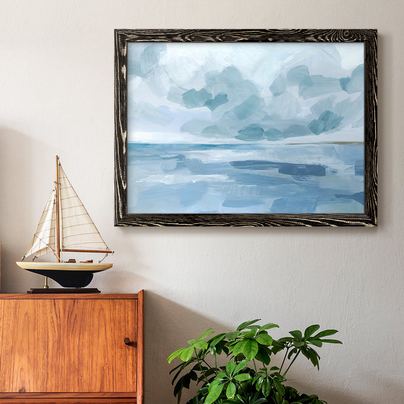 Calm Seascape II- Rustic Framed Gallery Wrapped Canvas, Black Single Picture Frame, 26" H x 38" W x 1.5" D