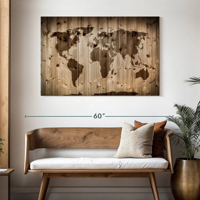 Carte du monde en bois Aliaz, H 32 po x l 48 po
