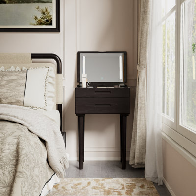 Anita Aevah Solid Wood Flip Top Makeup Vanity Desk with Mirror & Lights, Drawers, 3 Light Modes Adjustable Brightness