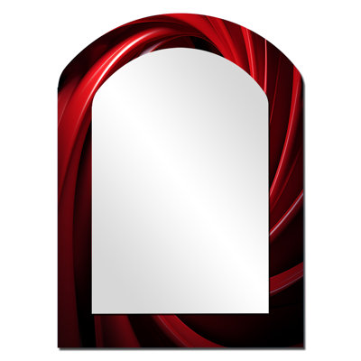 Red and black abstract spiral dreamscape - Abstract Spirals Asymmetrical Unique Wall Mirror Decor, Red Arch Large Mirror, Printed Metal Art