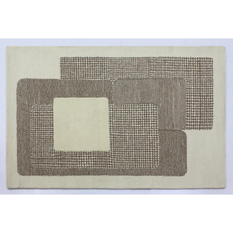 Geometric Machine Woven Natural Beige Area Rug, Rectangle 190 x 290cm