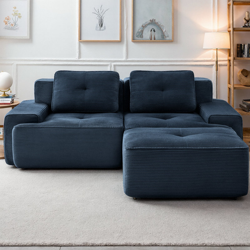 Canapé d'angle modulaire moderne Ironwood de 82 po en forme de L avec pouf amovible, revêtement en velours côtelé haut de gamme, canapé 2 places avec assise profonde, design capitonné et base antidérapante, aucun assemblage requis