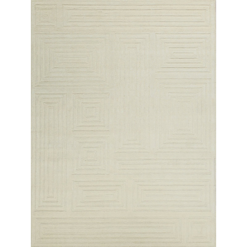 Teton Handmade New Zealand Wool Beige/Ivory Area Rug, Rectangle 9' x 12'