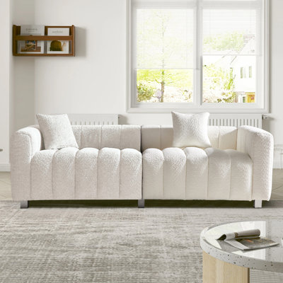 83.46'' Premium Velvet Sofa 3-Seater Loveseat, Modern Bubble Upholstered Couch with Metal Base Legs and 2 Pillows for Living Room, Bedroom.