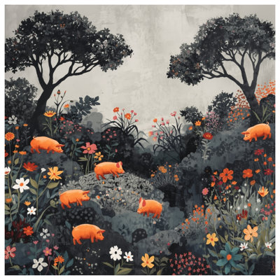 Orange Pigs In Forest Bath Mat