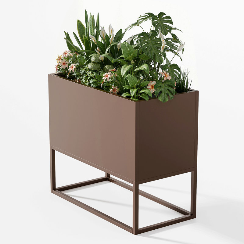 Large Metal Rectangular Planter With Shelves And Drainage Holes For Indoor/Outdoor Use, Perfect For Tall Plants, Flowers, Or Shrubs In High-Traffic Areas