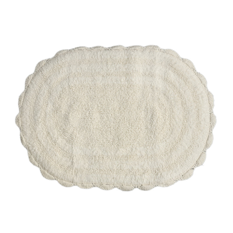 100% Cotton Reversible cute Crochet  Bath Rug, Ivory