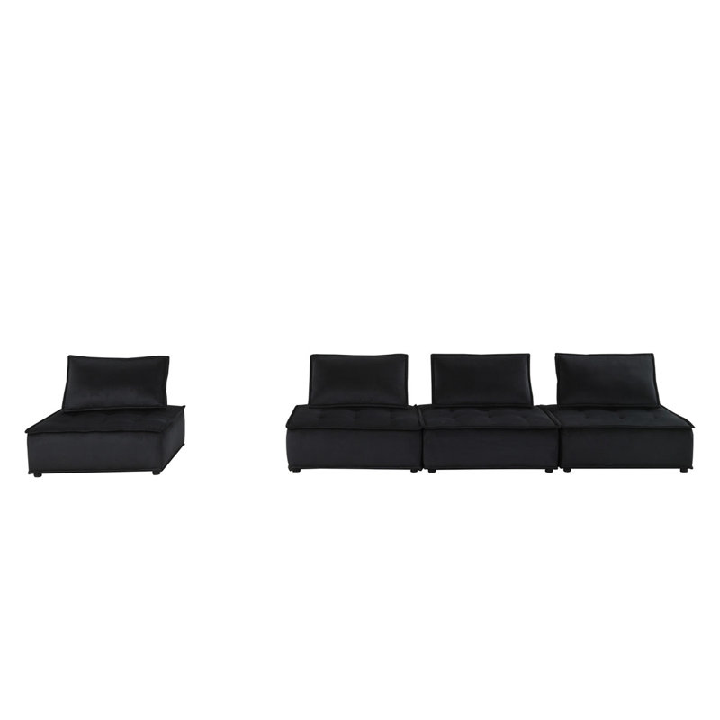 120"W Black Velvet 4 Pc Sectional Sofa