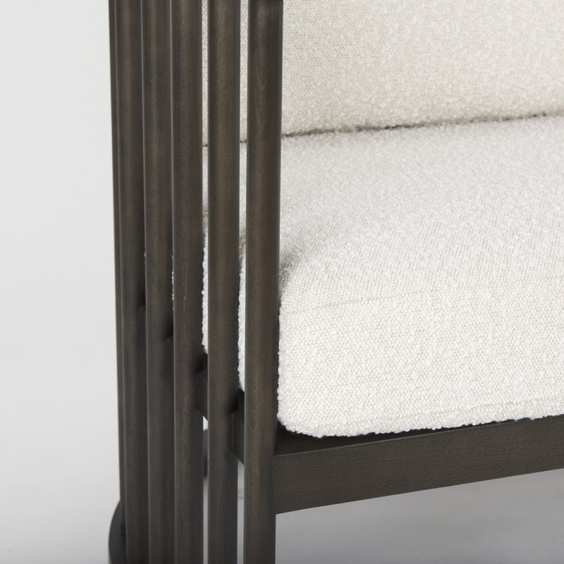 Fauteuil demi-tonneau Kathy, Sergé de coton blanc, Brun foncé