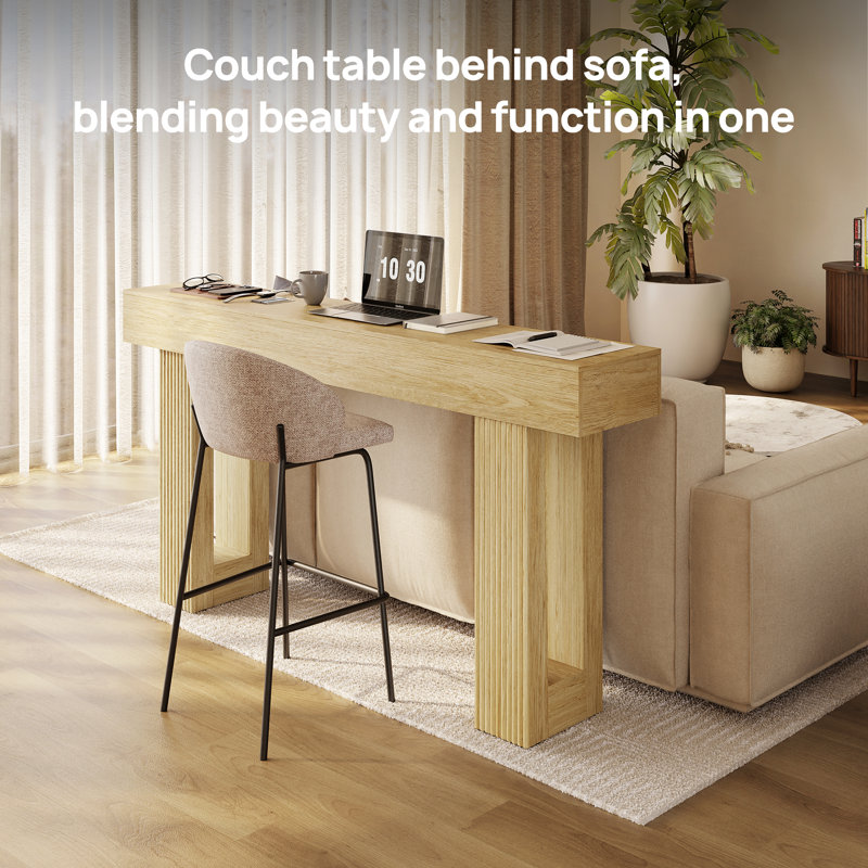 Table de véranda en bois avec console de 63 pouces, Bois naturel