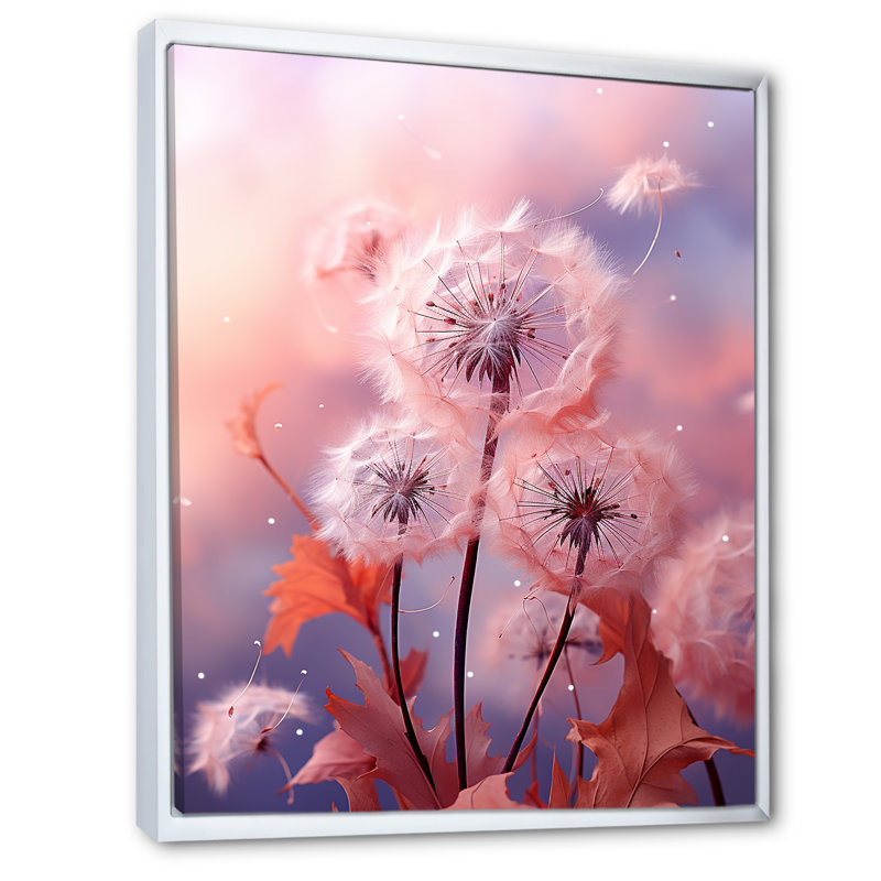 «Delicate Calm Dandelion Serenity V - Autre plante et fleurs», art mural, Cadre flottant blanc, H 32 po x l 16 po