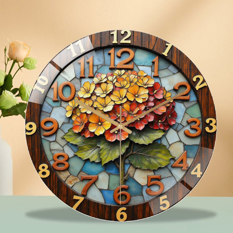 Horloge murale à motif floral avec horloge murale 12 po