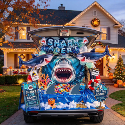 Ensemble de décoration de coffre de Noël Shark Ocean Adventure, décorations de fête de coffre de voiture sous-marine, bricolage facile pour les voitures, les VUS et les entrées de garage