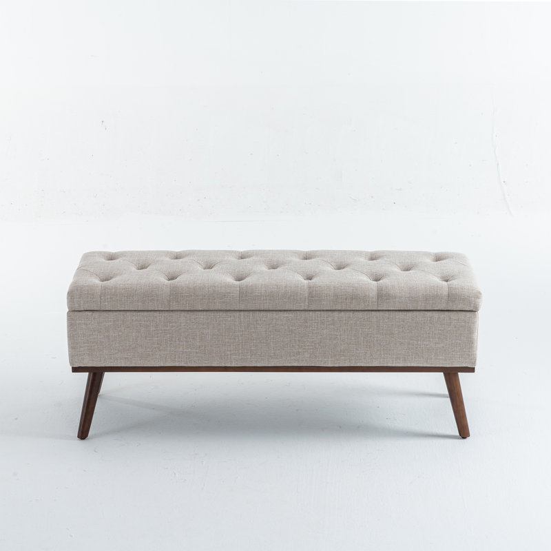 Delmy Mid Century Modern Storage Bench with Wood Base Tufted Ottoman, Tan