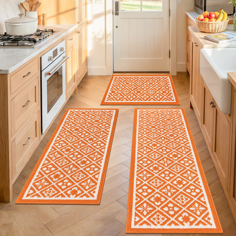Non-Skid Washable Kitchen Mat (Set of 3), Orange
