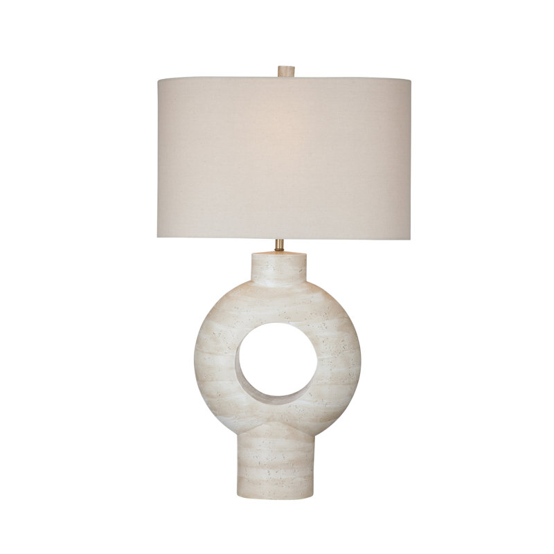Lampe de table en pierre Kent avec abat-jour rectangulaire en lin beige, moderne
