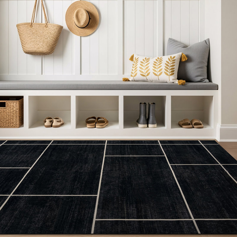 Tapis noir antidérapant Windowpane Grid, 3 pi x 5 pi