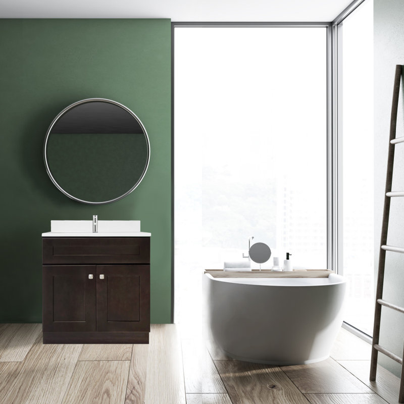 Brookings 31 Inch Bathroom Vanity with Top, Ready to Assemble, Solid White, Single, Espresso