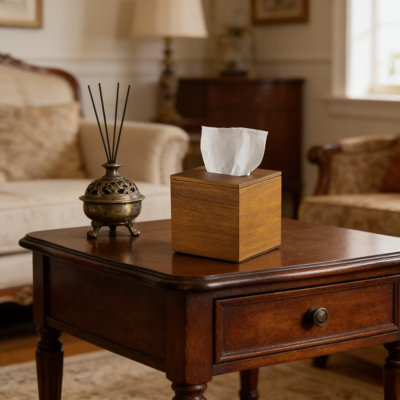 Acacia Wood Tissue Box Cover With Removable Lid, Solid Wood Tissue Holder For Bathroom, Bedroom, And Office, Fits Standard Square Tissue Boxes