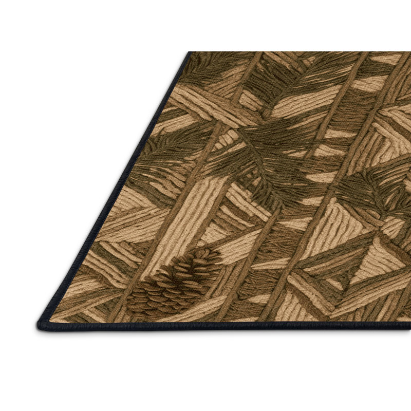 Tapis botanique brun lavable à la machine, Rond 8 pi