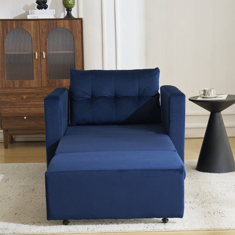 1 Seater Convertible Chair, Blue Velvet