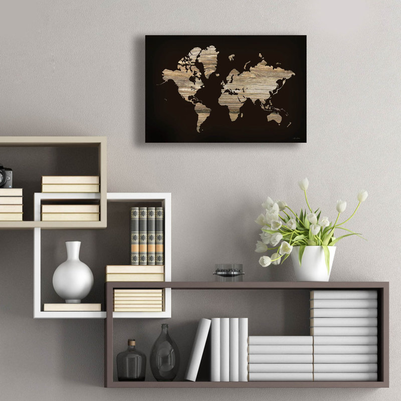  «Wood World Map» par Lori Deiter, art mural en verre acrylique, 24 po x 16 po, H 16 po x l 24 po