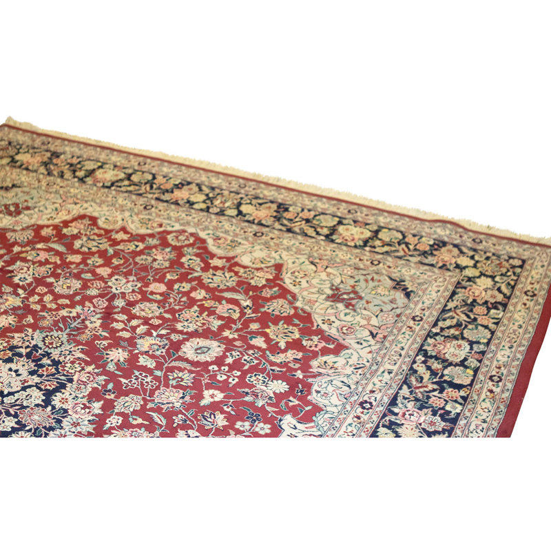 Tapis rouge et bleu marine noué à la main de haute qualité