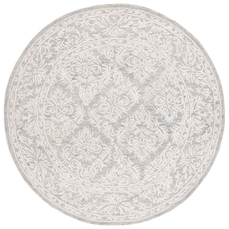 Eldwun Hand Tufted Wool And Cotton With Latex Damask Rug, Round 6'