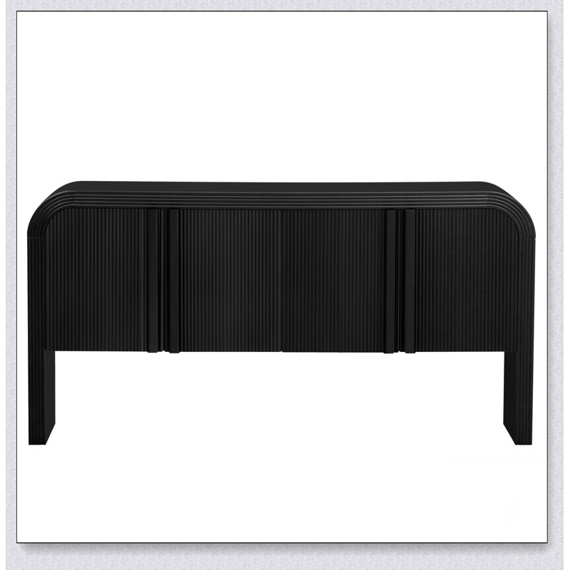Striped Storage Cabinet with 4 Doors , Adjustable, Suitable for Study,Entrance and Living Room, Black