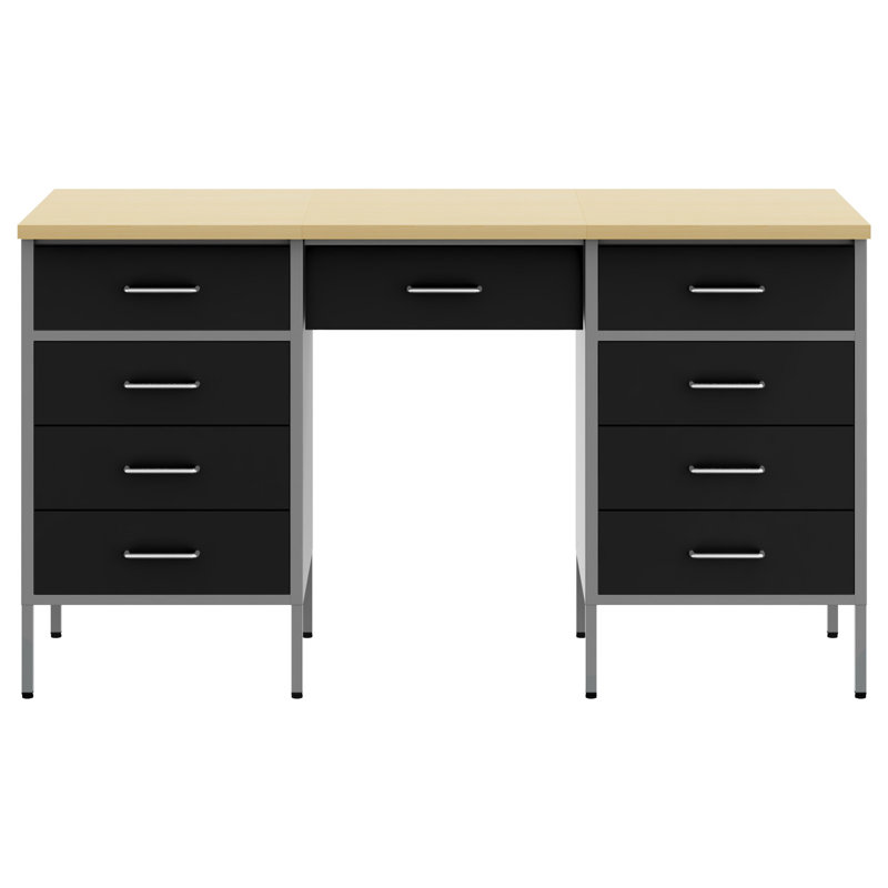 Set Of 3 Steel Large Height Adjustable Work Cabinet, Black