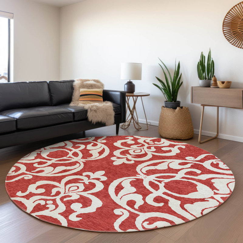 Chayden Washable Damask Indoor / Outdoor Rug, Round 8'