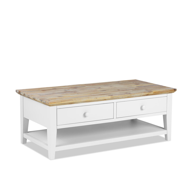 Doria Floor Shelf Coffee Table with Storage, White