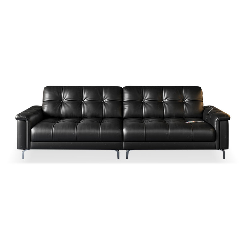Canapé modulaire noir en cuir véritable, H 38,98 po x l 110,24 po x P 39,37 po, 4