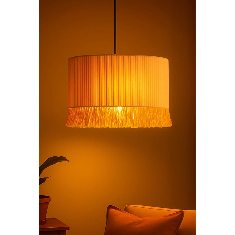 Lustre réglable élégant avec capuchon en macramé, 11,8 po x 7,9 po | Élégant corps en plastique blanc | Hauteur réglable de 7,9 à 23,6 pouces | Douille E27 (40 W maximum, ampoule non incluse) | Parfait pour les espaces de vie modernes