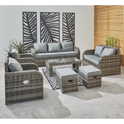 Sewanee Rattan 9 - Person Seating Group with Cushions