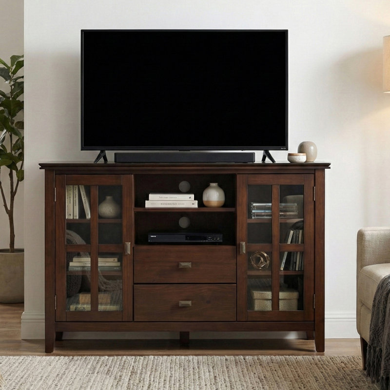Meuble télé haut en bois massif Artisan, Brun roux