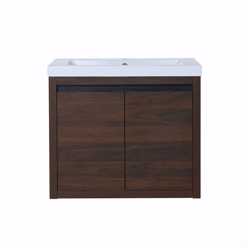Bathroom Cabinet With Sink,Soft-Close Doors,Float Mounting Design, Dark Brown, 24"
