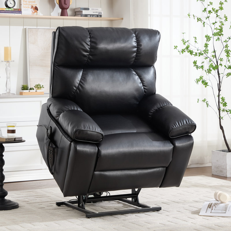 Aura 40.56" W Oversize Dual Motor Power Lift Recliner Chair With Heated And Massage Hidden Cup Holder, Black