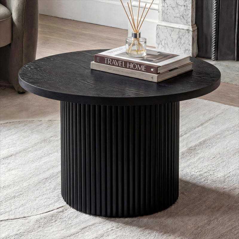 Table basse ronde en bois massif Ansel, Noir, H 15,74 po x L 23,62 po x l 23,62 po