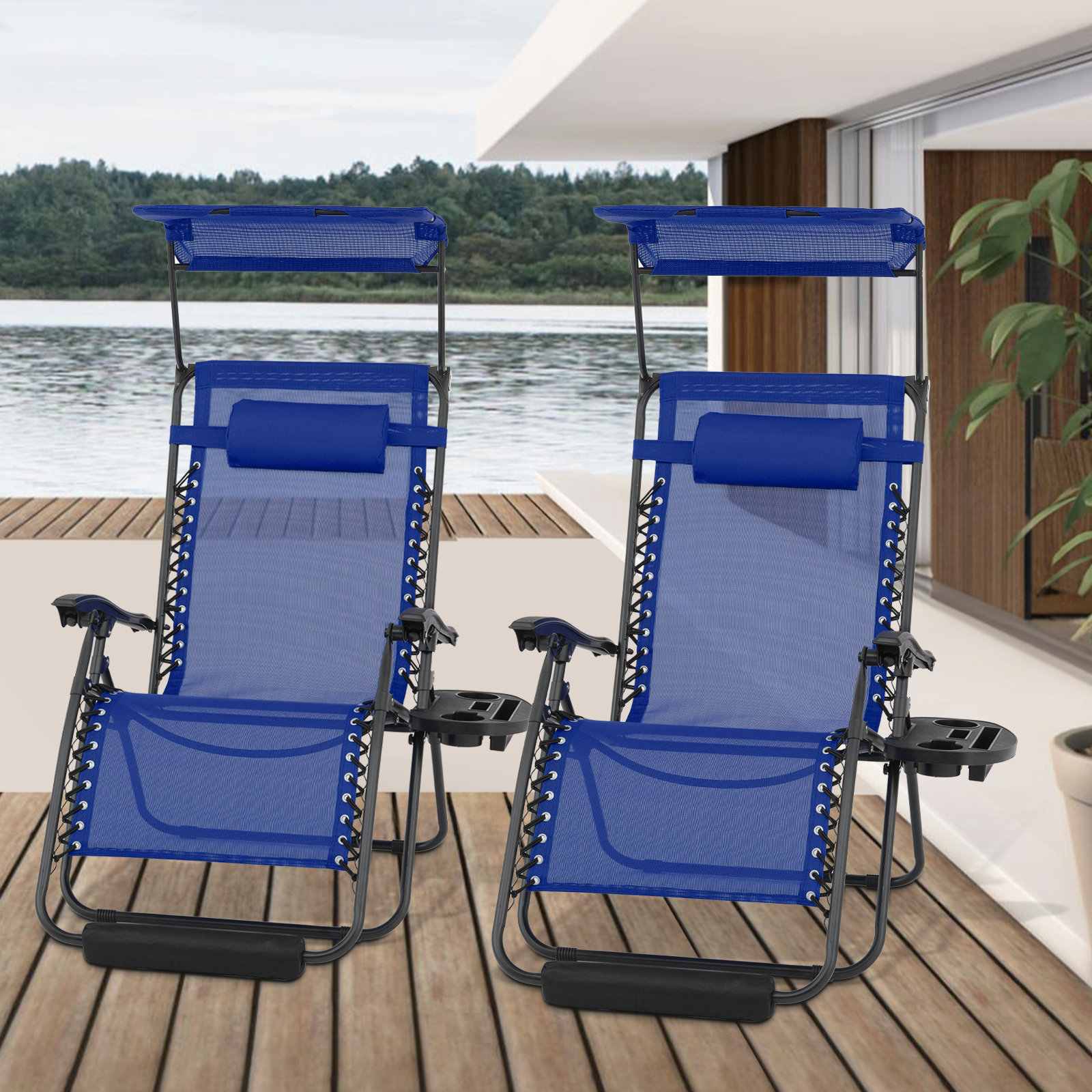 Arlmont & Co. 2 Piece Folding Zero Gravity Chair Beach Sunshade