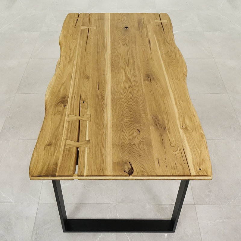 Nielsen Oak Unfinished Solid Wood Top Metal Base Dining Table, Natural Oil, H80 x L200 x W40cm