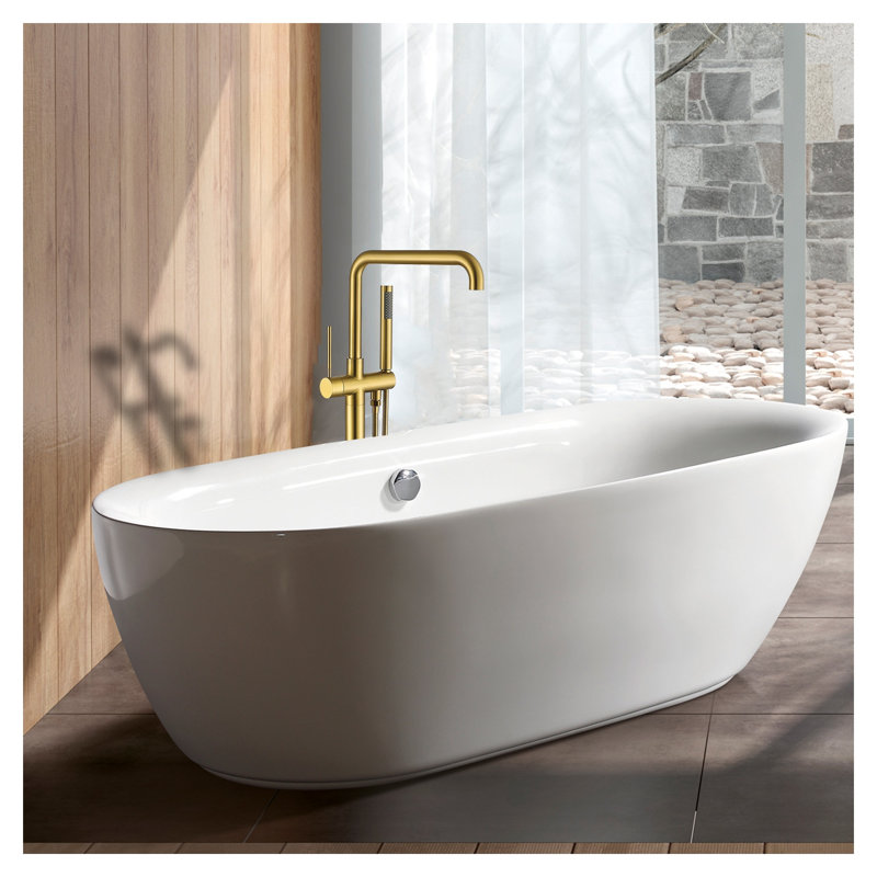 Robinet de baignoire sur pied avec douchette, fini or brossé, construction en métal massif