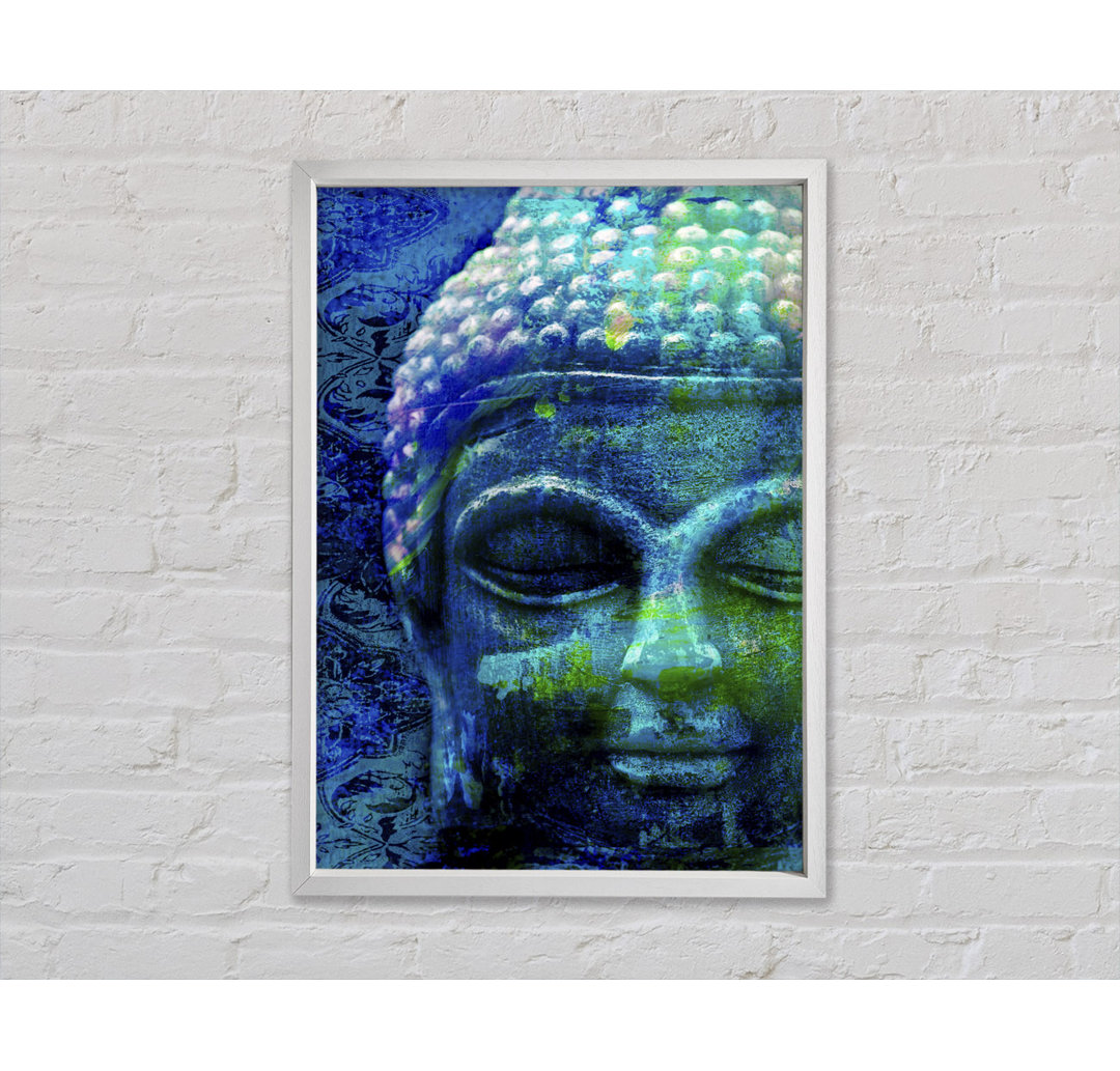 Retro Blau Grün Buddha - Einzelner Bilderrahmen Kunstdrucke auf Leinwand